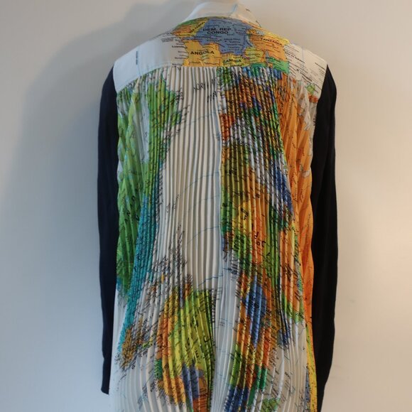 Women Sacai Navy Multicolor World Map Mixed Media Knit V-Neck Cardigan Sweater L - Picture 7 of 11